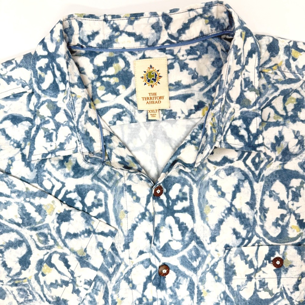 The Territory Ahead Mens XXLT Blue Batik Medallion Print Cotton Shirt Tall
